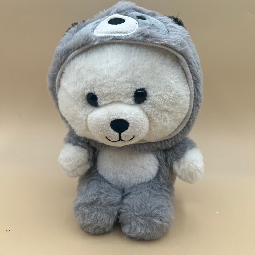 Kelly Toys White Bear in Raccoon Hoodie Plush Stuffed Animal Grey 10 Inch